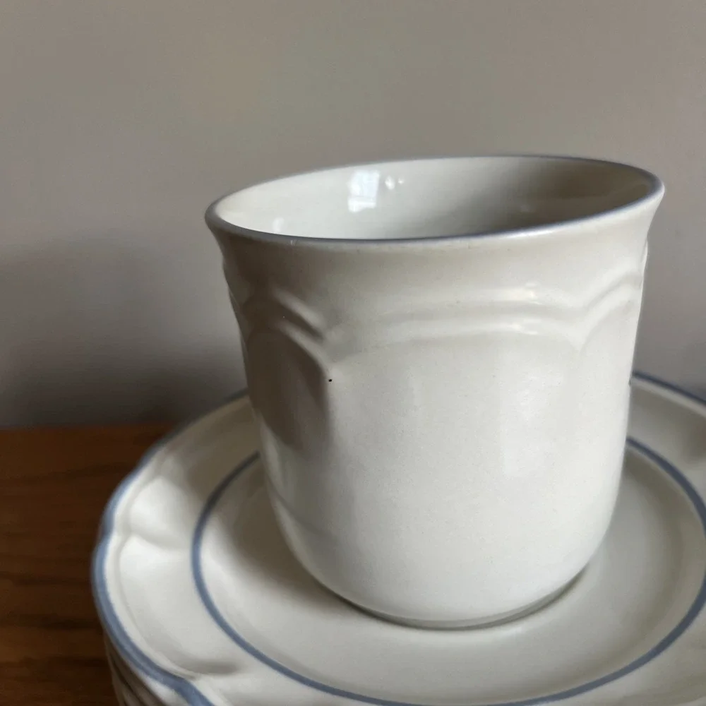 Vintage Cordella Collection Bluet Set Of 4 Saucers And 1 Coffee Cup Blue Floral